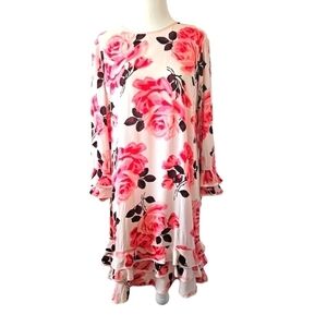 Kate Spade midi shift‎ hem floral Pink ruffle feminine zip up dress Size 4